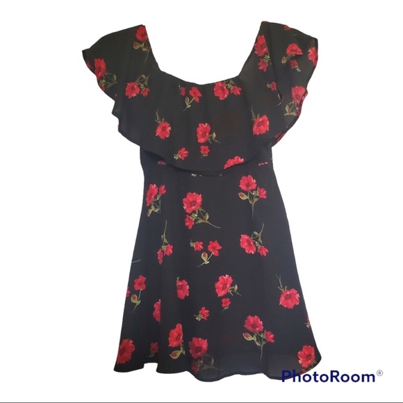 FOREVER 21 Black Floral A-Line Flare Dress - Size XS, 0 - Picture 1 of 5
